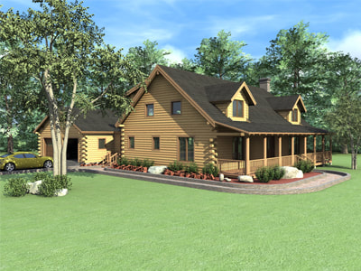 THE COVINGTON Real Log Homes rendering